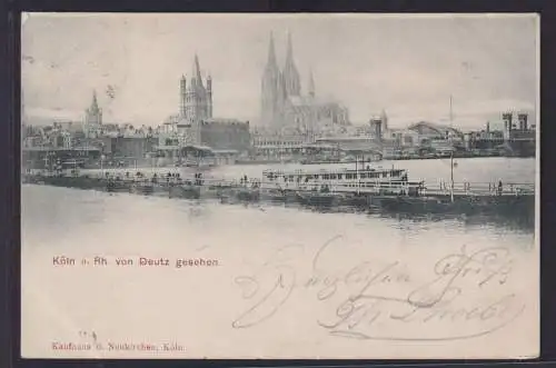 Ansichtskarte Köln Rhein Fluss Ansicht v. Deutz Dom Schiffe Anleger NRW nach