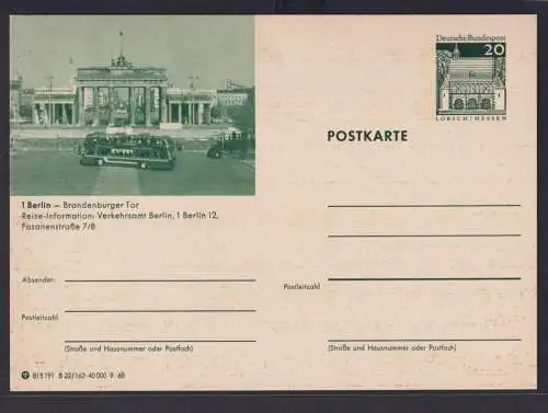 Bund Berlin Bild Ganzsache Brandenburger Tor Bus Auto Oldtimer