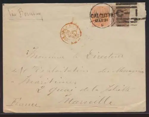 Schiffspost Indien MIF Queen Victoria K1 CALCUTTA n. Marseille Frankreich