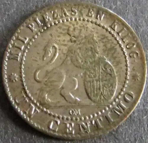 Münze Spanien 1 Centimo 1870 Schön: 140