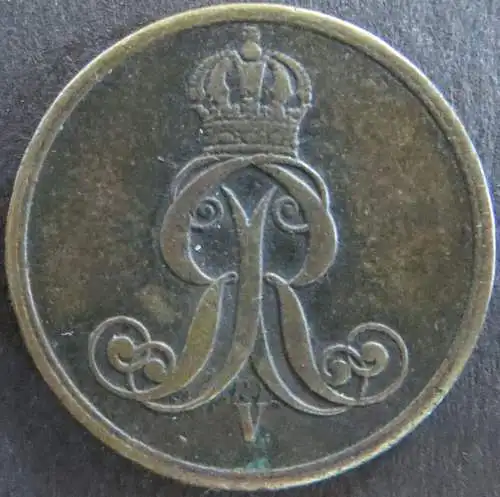 Münze Hannover 153 - 2 Pfennig Scheidemünze 1858 Monogramm Kupfer ss