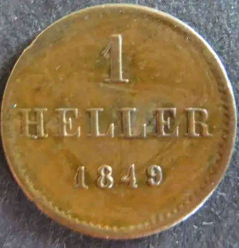 Münze Frankfurt 1849 - 1 Heller Gekrönter Adler Kupfer ss