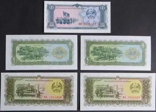 10 Geldscheine Banknoten Volksrepublik Laos P-25-P-30 1-100 Kip bankfrisch UNC