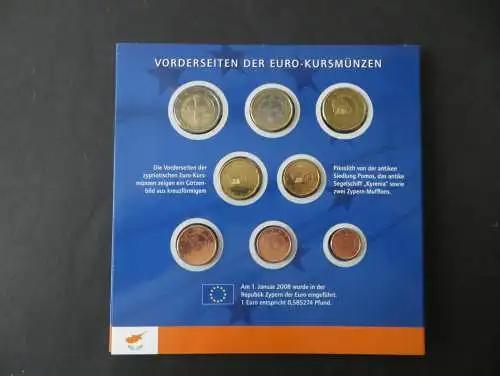 Münzen Zypern KMS Numisfolder Einführung des Euros 2008 mit Briefmarken + Block