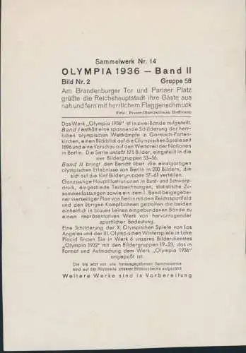 Sport Deutsches Reich Sammelbild Brandenburger Tor Olympia Band II Bild Nr.2