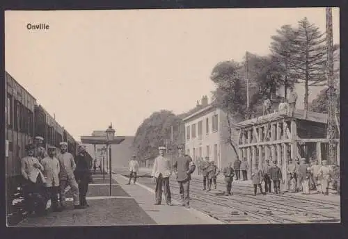 Onville Ansichtskarte Frankreich Bahnhof Soldaten