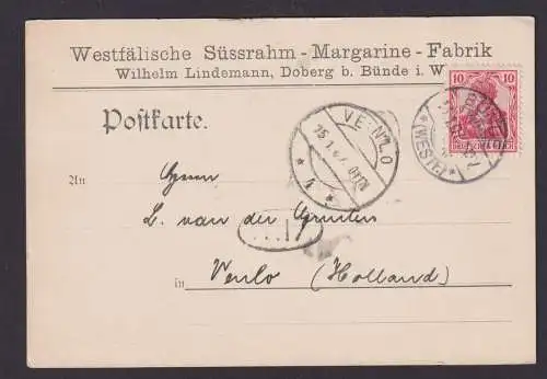 Bünde NRW Deutsches Reich Reklame Lindemann Margarine n. Venlo Niederlande 1910