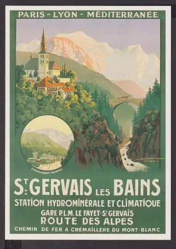 Werbung Reklame Künstler Ansichtskarte St Gervais les Bains Route des Alpes