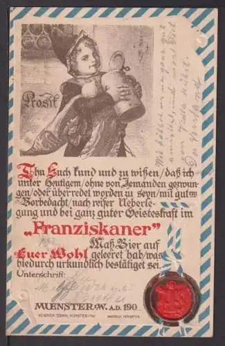 Ansichtskarte Münster i W NW 1902 Franziskaner Bier Urkunde Münster