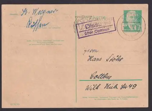 Dissen über Cottbus Brandenburg DDR Ganzsache Landpoststempel