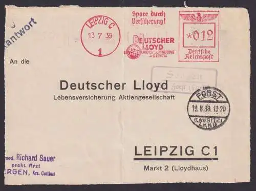 Sergen über Forst Landpoststempel Lausitzer Land Brandenburg Deutsches Reich