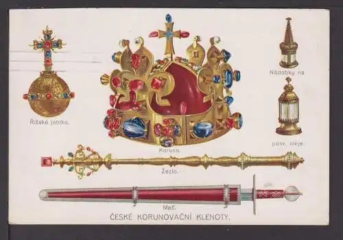 Ansichtskarte Adel Monarchie Tschechien Krönungsinsignien Prag Krone Waffen