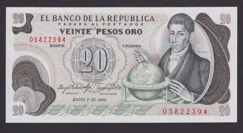 Banknote Geldschein Kolumbien 20 Pesos Übersee Südamerika Bogota Top-Erhaltung