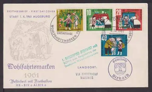 Flugpost Ballon Bund Brief 369-372 Wohlfahrt als FDC Bonn Kinderdorf Wahlwies