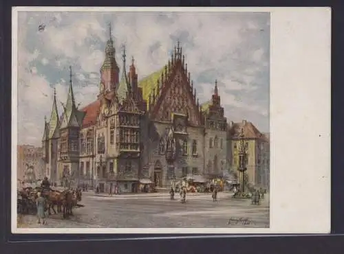 Ansichtskarte Künstlerkarte Sign.Breslau Schlesien Wroclaw Polen Rathaus Stempel