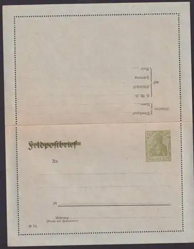 Deutsches Reich Privatganzsache Feldpost durchbalkt PK 9 60 Pfg. Germania