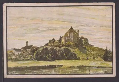 Ansichtskarte Künstler sign F. HAIL Grönenbach Bayern mit Schloss