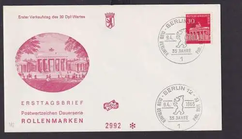 Berlin Brief inter. Umschlag Brandenburger Tor FDC Rollenmarke 9.4.1966