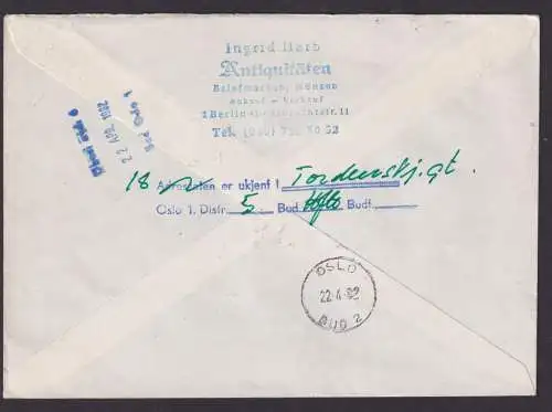 Bundesrepublik Berlin Brief Bogenecke Eckrand EF 1128 Oslo Norwegen Retour