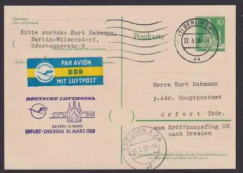 Flugpost airmail Berlin Ganzsache Lufthansa Berlin Erfurt SST Severi Kirche 1958