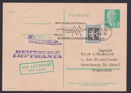 Flugpost airmail DDR Ganzsache Lufthansa Leipzig Strassburg Frankreich 1959