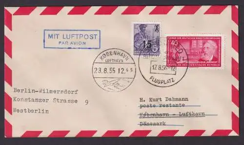 Flugpost Brief Air Mail DDR ab Berlin Schönefeld Flugplatz n Kopenhagen Dänemark