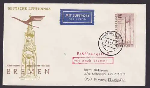 Flugpost Brief Air Mail Hamburg Lufthansa von Bremen 1957