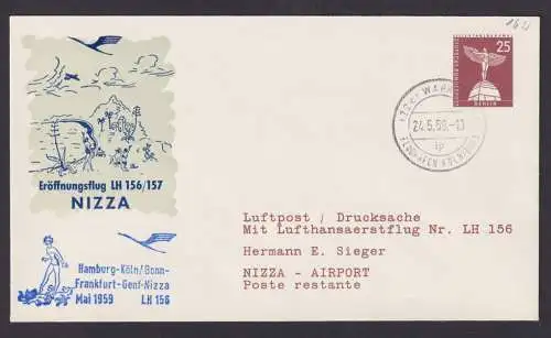 Bund Berlin Brief Flugpost Airmail Privatganzsache Köln Bonn Nizza Frankreich