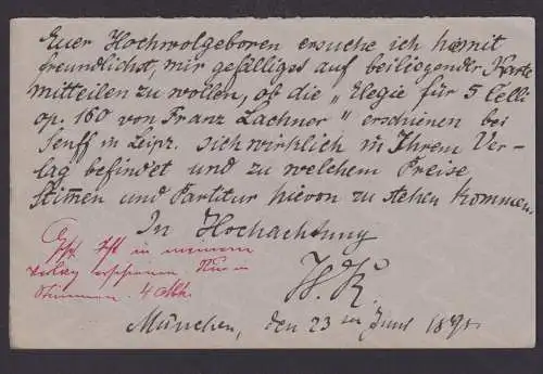 Altdeutschland Bayern Antwort Ganzsache 5 Pfg München Leipzig 1891