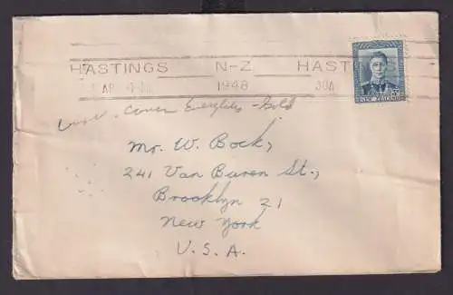 Neuseeland Brief EF 3d Hastings nach Brooklyn New York USA 1948