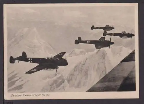 Flugpost Flugzeug Messerschmitt Zerstörer ME 110 NS Zensur Ansichtskarte