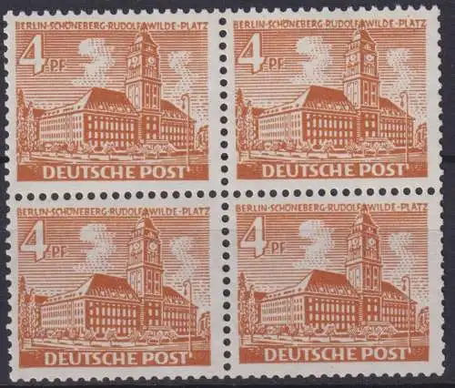 Berlin 43 IV Bauten Plattenfehler Viererblock postfrisch MNH Kat.-Wert 60,00++