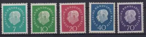 Berlin 182-186 Heuss Freimarken Luxus postfrisch MNH KatWert 20,00