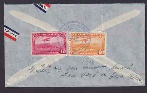 Flugpost Air mail Costa Rica Brief MIF 10+60 centimos Neubrücke Nahe Hoppstädten