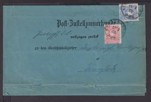 Deutsches Reich MIF 10+20Pfg Post Zustellurkunde rs R2 Tennstaedt K2 Straussfurt