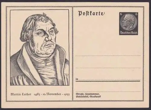 Deutsches Reich Ganzsache P 224 Martin Luther Luxus Ausgabe 1933 WST Hindenburg