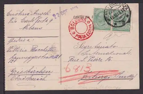 Italien Europa Postkarte Milano Mailand MEF Paar 5c via roter Bologna Schweiz