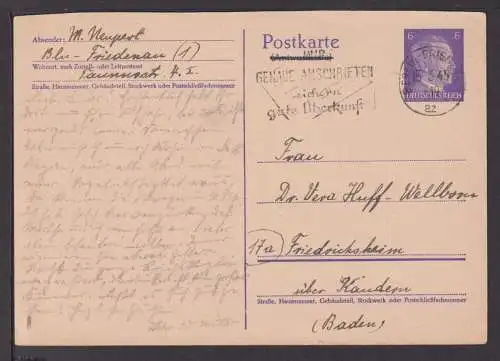 Berlin Friedenau Deutsches Reich inter SST Postsache Anschriften Überkunft 1945