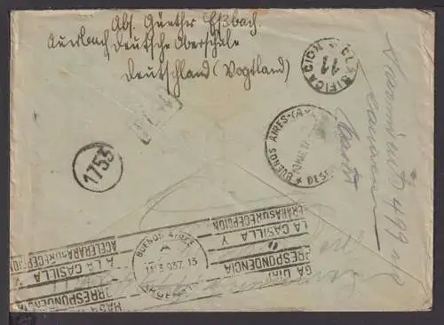 Deutsches Reich Retour Brief Hindenburg Destination Buenos Aires Argentinein