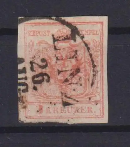 Briefmarken Österreich Nr. 3 3 Kreuzer rot Kaiserreich Ausgabe 1850 Wappen