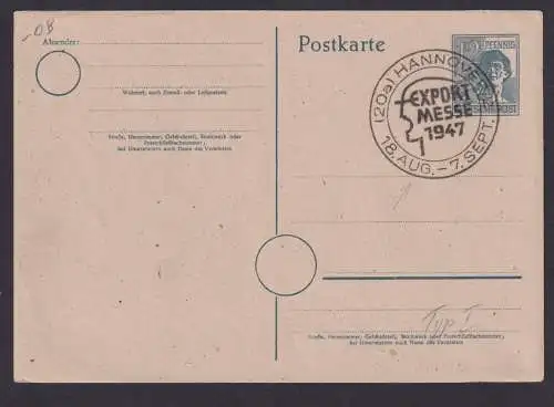 Briefmarken All. Besetzung Gemeinschaft Ganzsache SST Hannover Exportmesse 1948