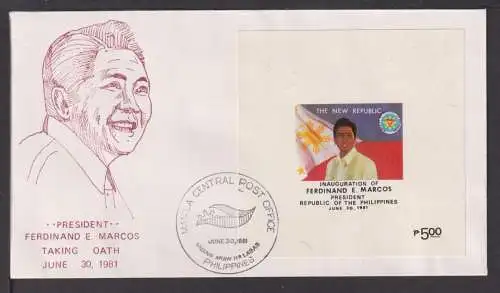 Briefmarken Philippinen Übersee Brief Block 1981 Amtseinführung Präsident Marcos