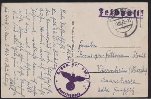 Ansichtskarte Bückeburg Schloß inter. Feldpost Stempel nach Vienheim 10.12.1942