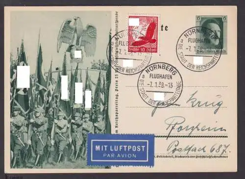 Flugpost airmail Deutsches Reich Ganzsache Hitler + ZUF Flugpost SST Nürnberg