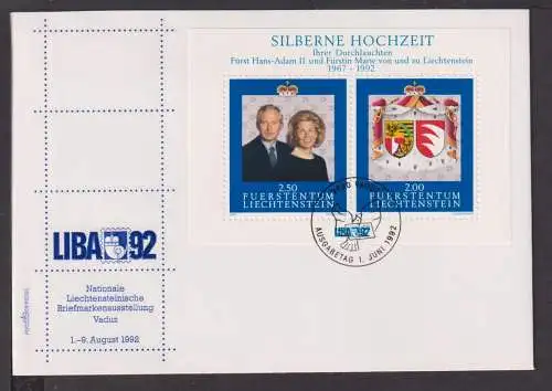 Briefmarken Liechtenstein Europa Brief Block 1992 Silberne Hochzeit Fürstenpaar