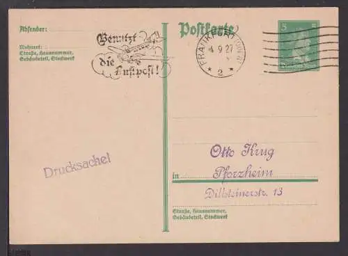 Flugpost airmail Deutsches Reich Ganzsache MaschSST Frankfurt Benutzt Luftpost