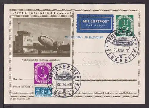 Flugpost airmail Bund Posthorn Ganzsache + gleicher ZuF SST Hannover Flughafen