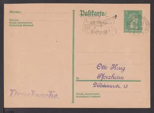 Flugpost airmail Deutsches Reich Schiller Ganzsache MaschSST Freiburg Luftpost