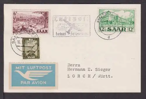 Flugpost airmail Saarland Brief schöner MaschSST Luftpost bringt Zeitgewinn