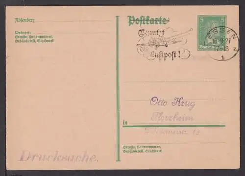 Flugpost airmail Deutsches Reich Ganzsache MaschSST Essen Benutzt Luftpost 1927